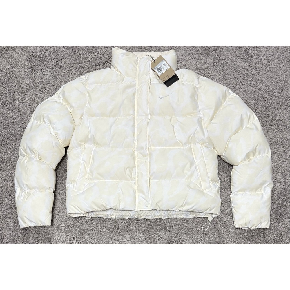 Nike Therma Fit Puffer Hidden Hoodie Jacket Pale Ivory HV5101-110 Womens Size XS